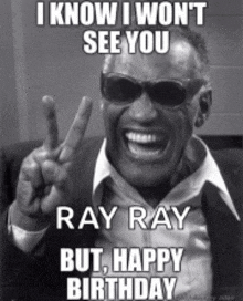 a man wearing sunglasses and a suit is giving a peace sign and says i know i won t see you ray ray