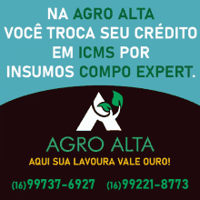 an advertisement for agro alta shows a logo and a phone number