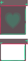 a purple box with a green heart on it and a pink border .