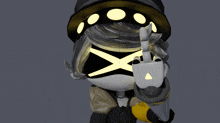 a cartoon character giving the middle finger with a yellow triangle on his arm