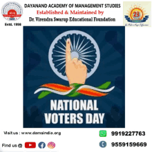 a poster for national voters day shows a hand with a voter 's mark