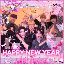 a group of young men are posing for a picture with the words happy new year