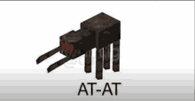 a black minecraft spider with red eyes and the word at-at written on it .