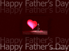 a happy father 's day greeting card with a stick figure kneeling in front of a red heart