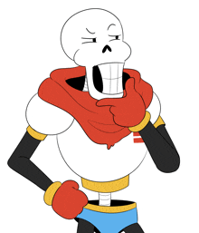 a cartoon drawing of papyrus wearing a red scarf around his neck