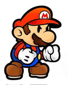 a cartoon drawing of mario wearing a red hat with a red m on it