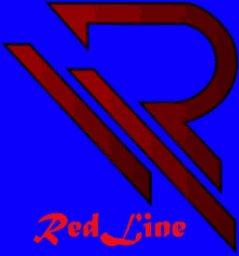 a blue background with a red r and the word red line