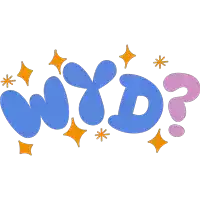 the word wyd is surrounded by sparkles and stars