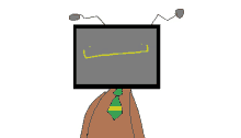 a cartoon drawing of a man with a tv head and a tie