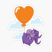 a sticker of a purple bunny holding a heart shaped balloon