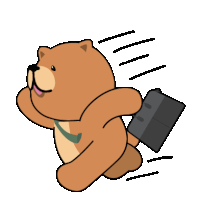 a cartoon bear is running with a briefcase on his back