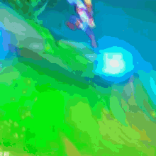 a painting of a green field with a blue box that says ' xblitz '