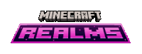 the minecraft realms logo is purple and pink