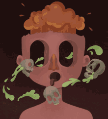 a cartoon drawing of a person with skulls coming out of his mouth