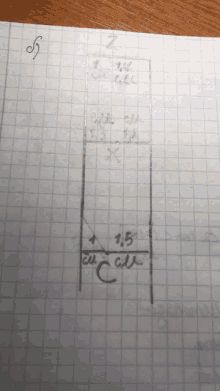 a piece of paper with a drawing of a triangle and the number 1.5