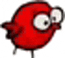 a cartoon of a red bird with big eyes .