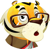 a cartoon tiger wearing glasses and a scarf