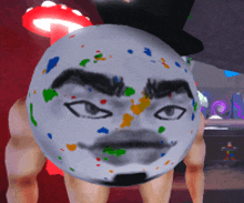 a cartoon character with a top hat and a face painted on it