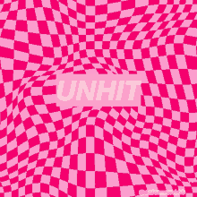 a pink checkered background with the word unhit in white