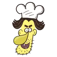 a cartoon drawing of a man with a chef 's hat on his head