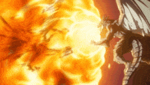 a dragon is surrounded by a huge explosion of flames