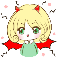 a drawing of a little girl with horns and wings