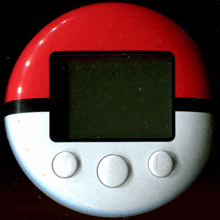 a red and white electronic device with three buttons