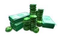 stacks of green coins and bills with a rs logo on them