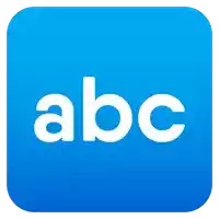 a blue square with the word abc in white