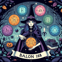 an illustration of a witch with the word balon 168 on the bottom right