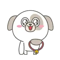 a cartoon dog with big eyes is holding a leash in his paw .