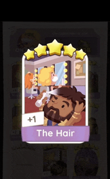 a card with a picture of a man getting his hair done and the words the hair on it