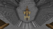 a skeleton in a minecraft video game is hanging from a rope