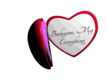 a red and white heart with the words bookgame my everything on it