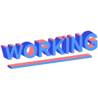 the word working is written in blue and red