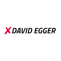 a logo for david egger with a red x