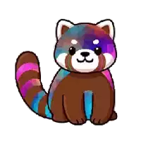 a pixel art drawing of a red panda with a colorful fur .