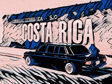 a drawing of a car in front of a costa rica sign