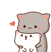 a cartoon of a cat hugging another cat with a heart behind them