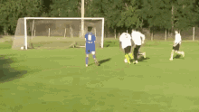 a group of people are playing soccer on a field . one of the players has the number 10 on his shirt .