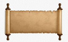 a scroll of old brown paper with wooden handles on a white background