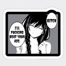 a black and white sticker of a girl that says bitch