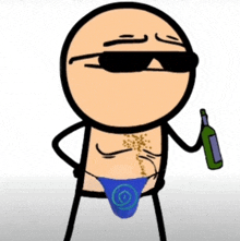 a cartoon character wearing sunglasses and holding a bottle of beer