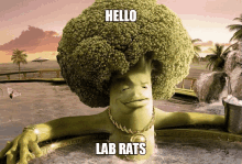 a picture of a broccoli man with the words hello lab rats