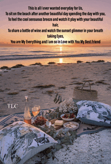 a poem about a picnic on the beach with tlc written on the bottom