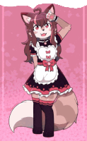 a cartoon drawing of a furry girl in a maid dress