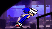 a drawing of sonic the hedgehog in a white hat