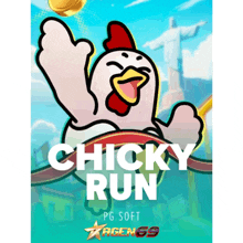 a poster for a game called chicky run by pg soft