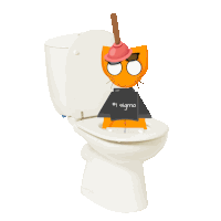 a cartoon cat is sitting on a toilet with a plunger on its head and a shirt that says # 1 sigma