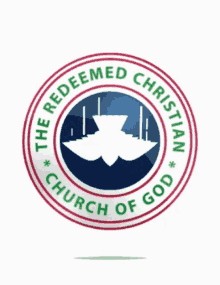 the logo for the redeemed christian church of god has a dove in the center